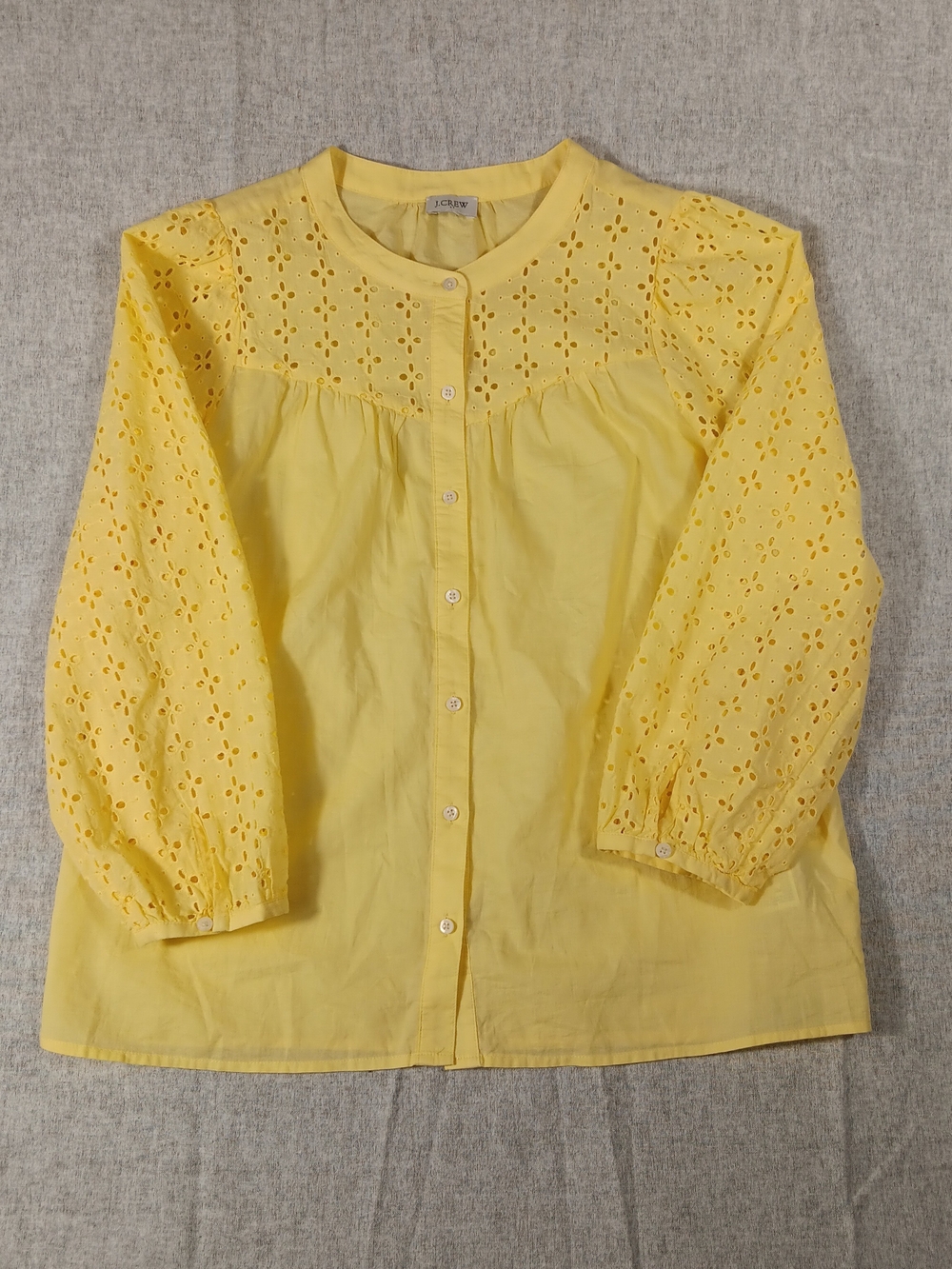 J. Crew Women Yellow Eyelet Cotton Button-Front Top Size S
